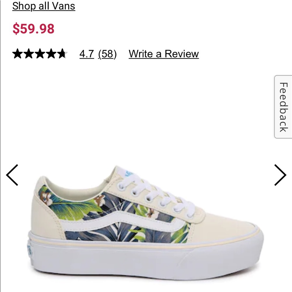 Vans Ward Lo Platform Sneaker Women's Size 9 Tropical Floral Palm Leaves - Picture 3 of 5